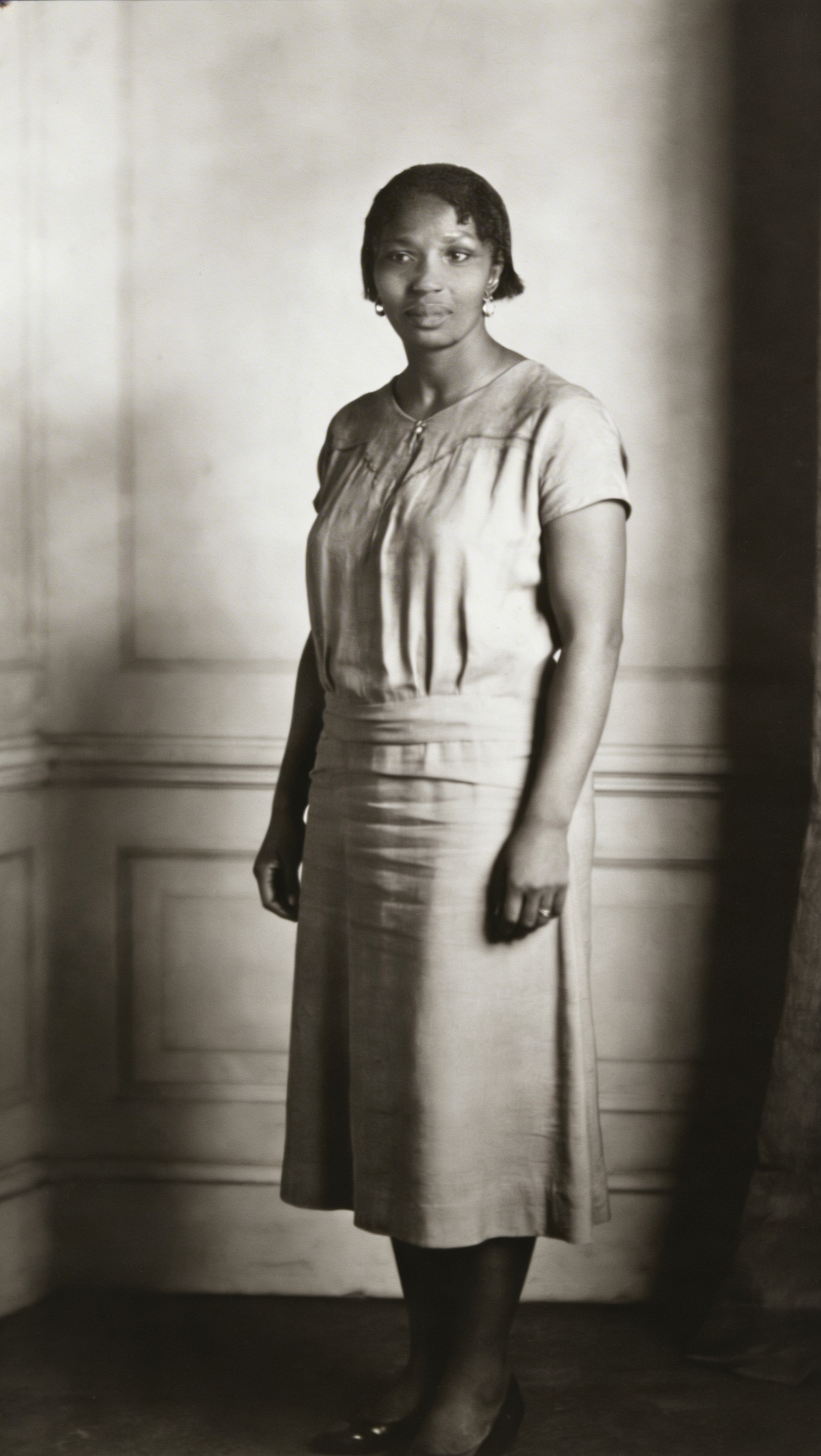Restored and colorized full portrait of Sarah Mobley