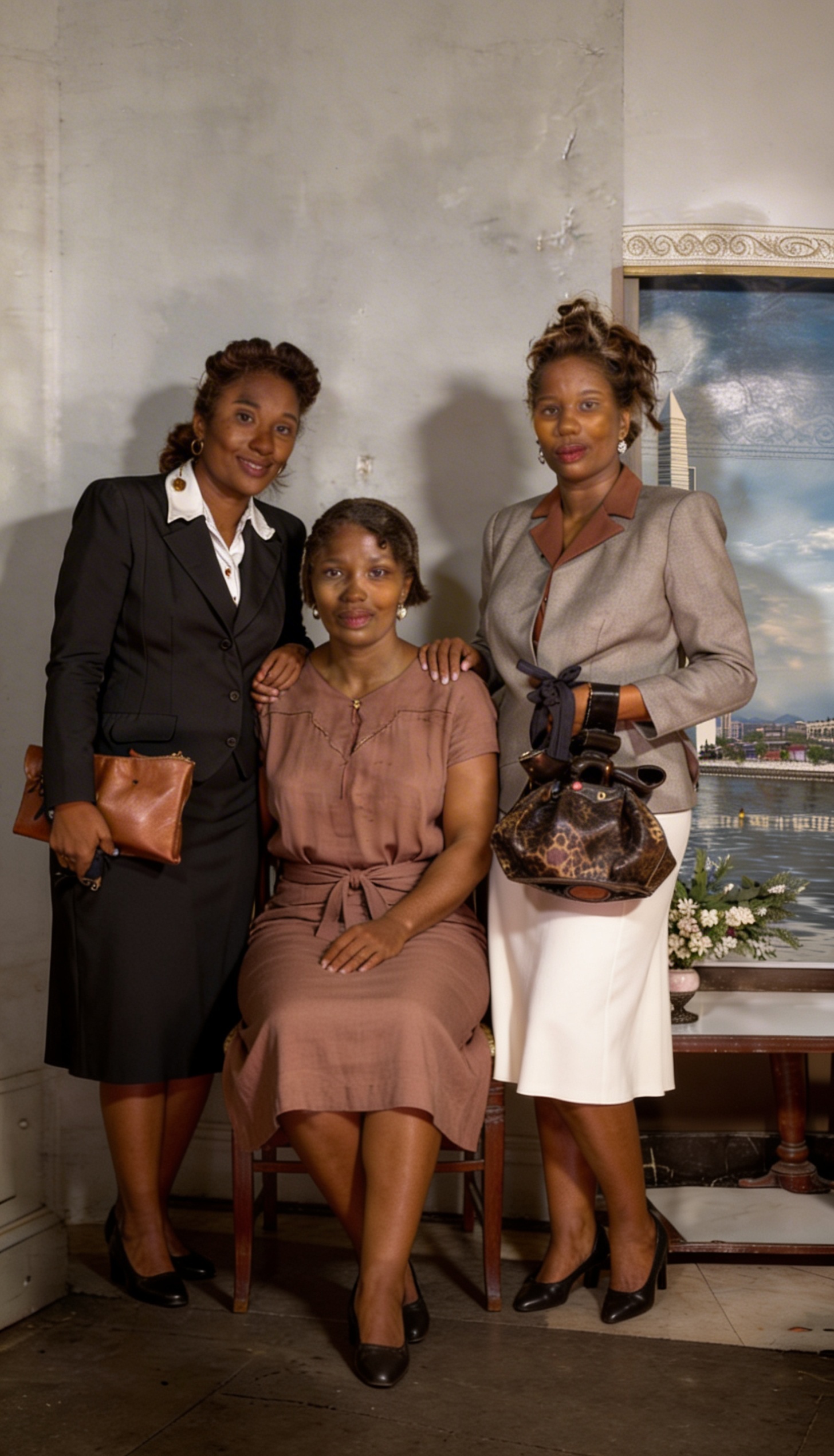 Reimagined family portrait bringing together sisters Mag, Sarah and Lillie Mobley